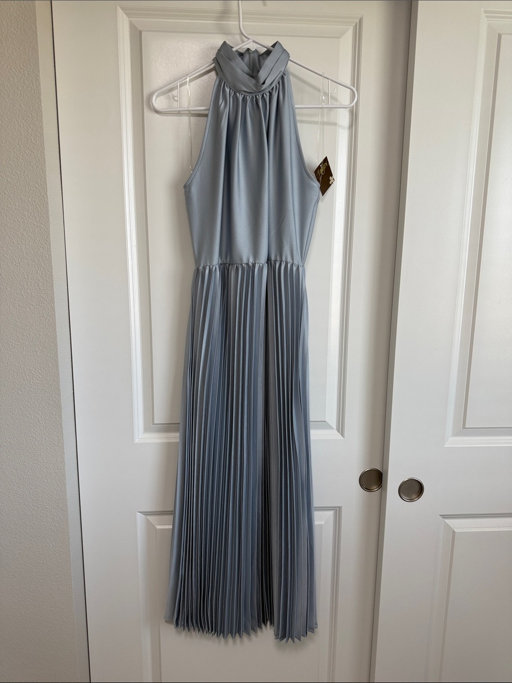 Taylor Dress Light Blue Halter Pleated Long evening Wedding
